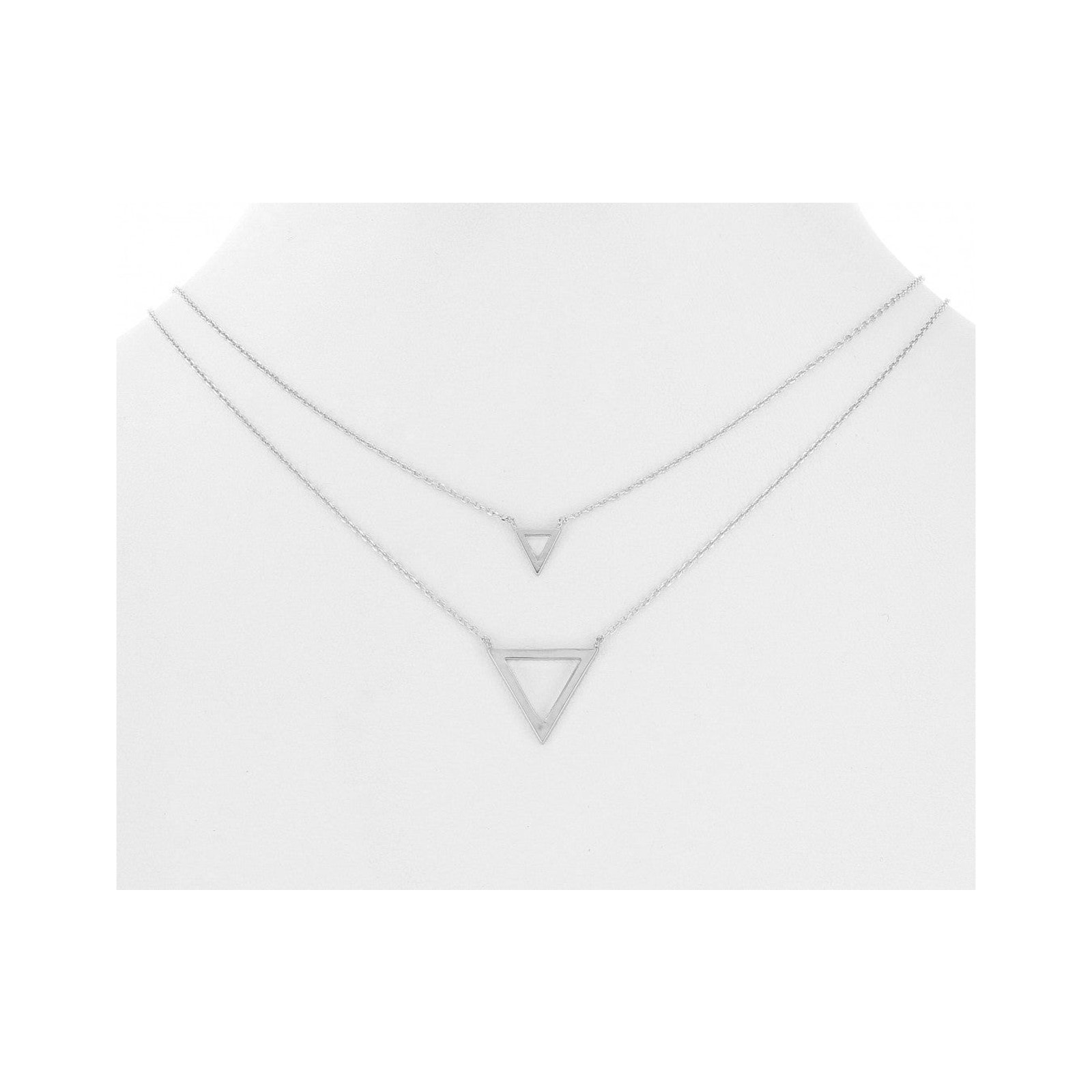 Layered Triangle Necklace-White Gold